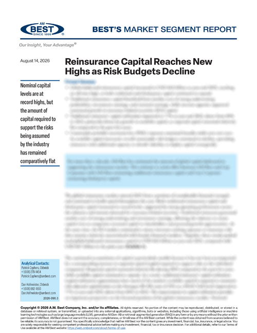 Market Segment Report: Reinsurance Capital Reaches New Highs as Risk Budgets Decline