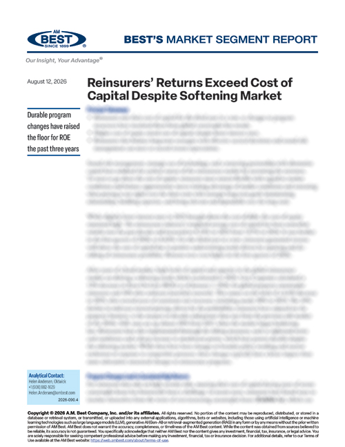 Market Segment Report: Reinsurers’ Returns Exceed Cost of Capital Despite Softening Market