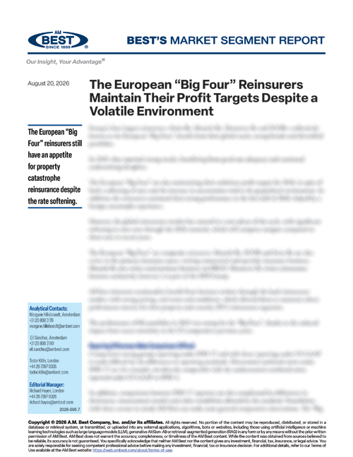 Market Segment Report: The European “Big Four” Reinsurers Maintain Their Profit Targets Despite a Volatile Environment