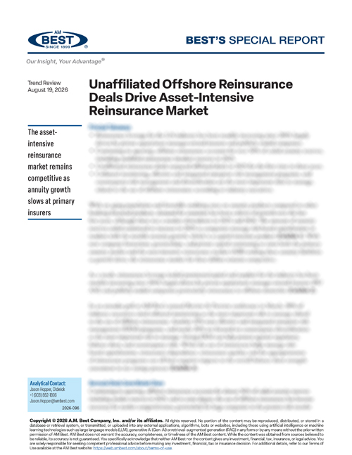 Market Segment Report: Unaffiliated Offshore Reinsurance Deals Drive Asset-Intensive Reinsurance Market