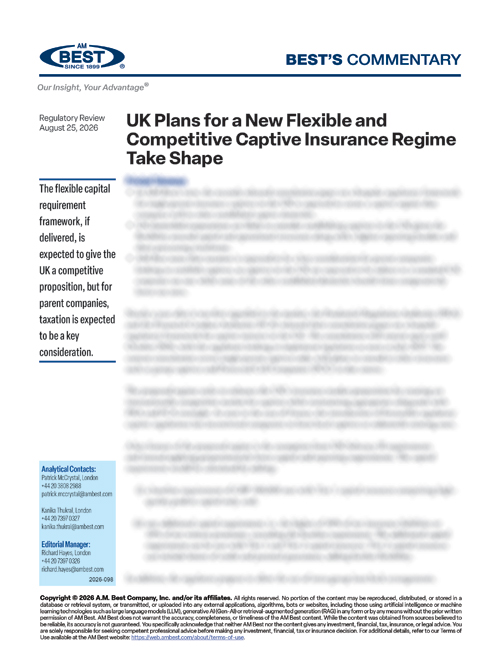 Market Segment Report : UK Plans for a New Flexible and Competitive Captive Insurance Regime Take Shape 