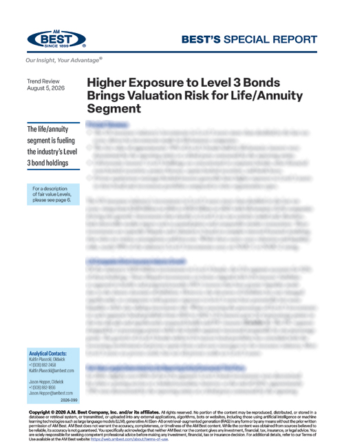 Special Report: Higher Exposure to Level 3 Bonds Brings Valuation Risk for Life/Annuity Segment