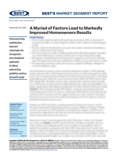 Market Segment Report: A Myriad of Factors Lead to Markedly Improved Homeowners Results
