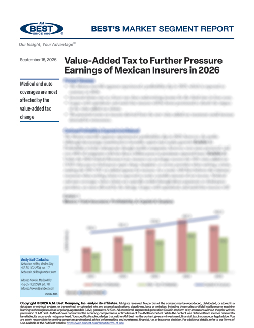 Market Segment Report: Value-Added Tax to Further Pressure Earnings of Mexican Insurers in 2026