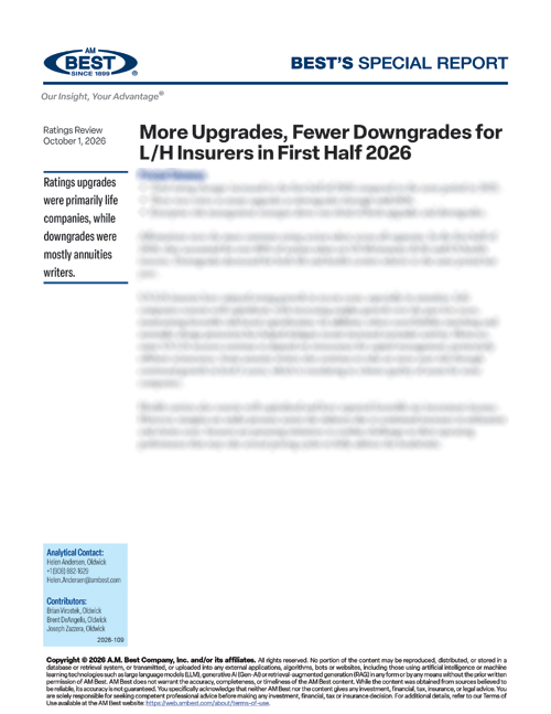 Special Report: More Upgrades, Fewer Downgrades for L/H Insurers in First Half 2026