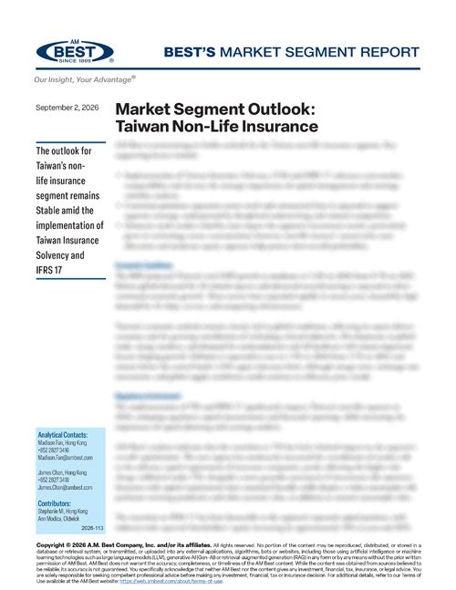 Market Segment Report: Market Segment Outlook: Taiwan Non-Life Insurance