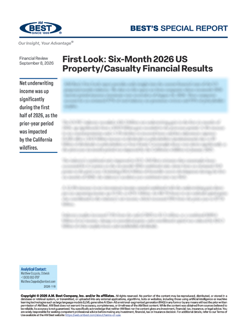 Special Report: First Look: Six-Month 2026 US Property/Casualty Financial Results