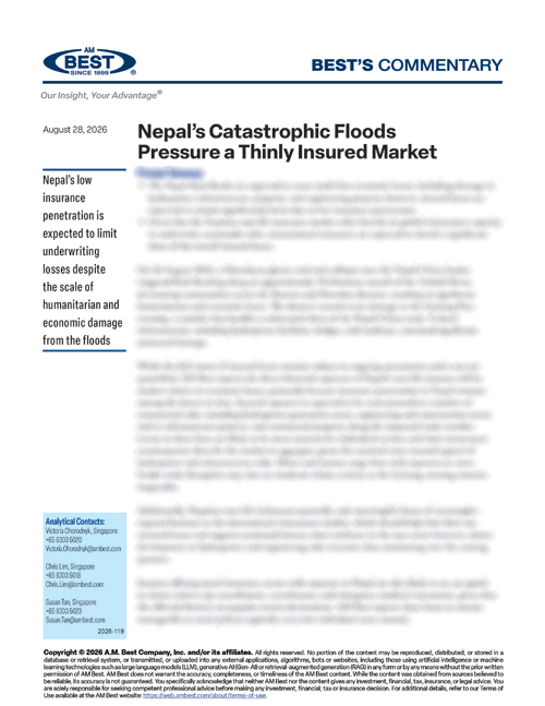 Commentary: Nepal’s Catastrophic Floods Pressure a Thinly Insured Market
