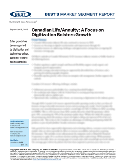 Market Segment Report: Canadian Life/Annuity: A Focus on Digitization Bolsters Growth