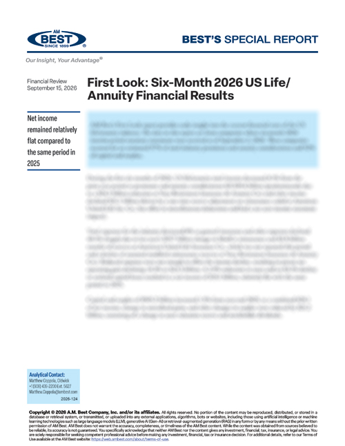 Special Report: First Look: Six-Month 2026 US Life/Annuity Financial Results
