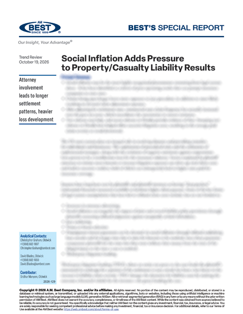 Special Report: Social Inflation Adds Pressure to Property/Casualty Liability Results