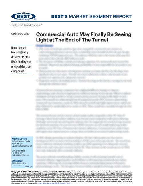 Market Segment Report: Commercial Auto May Finally Be Seeing Light at The End of The Tunnel
