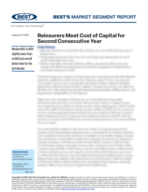 Market Segment Report: Reinsurers Meet Cost of Capital for Second Consecutive Year
