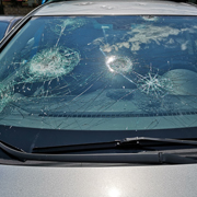 Hail shattered car windshield